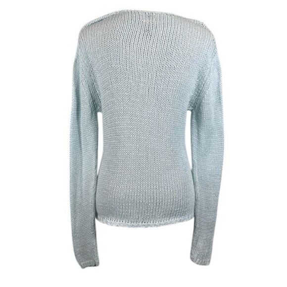 J. Jill Open Knit Light Aqua Cotton Sweater Round Neck Stretch Size Medium - Picture 3 of 8